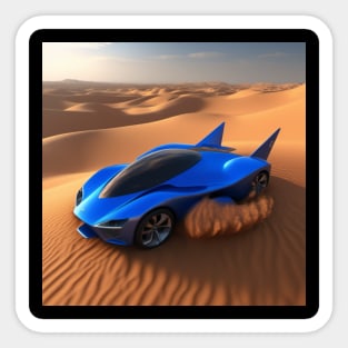 A Blue Sports Car Driving Through The Desert Sticker